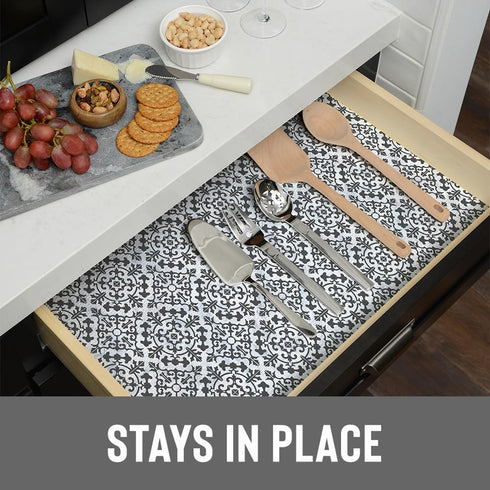Counter 12" 20' Con-Tact Brand Grip Prints Non-Adhesive Non-Slip Top, Drawer/Shelf Liner, x (Carrara Tile Charcoal)