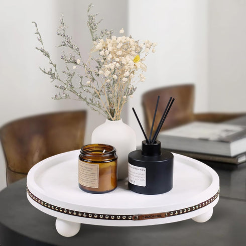 SAOCAIHUL 11.81 Inch, Farmhouse Decorative Round Tray, Versatile Centerpiece Tray for Coffee Table Kitchen Living Room