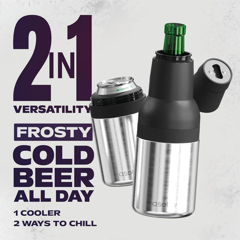 12oz, Asobu Frosty Beer Holder,Vacuum Insulated Double Walled Stainless Steel Beer Can and Bottle Cooler with Beer
