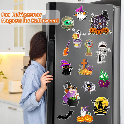 16 Pcs Halloween Reflective Car Magnets, Pumpkin Bat Stickers for Refrigerator, Garage Door Decor