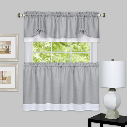 Darcy (Grey/White) Tier and Valance Window Curtain Set - 58 Inch Width, 24 Inch Length by Achim Home Decor