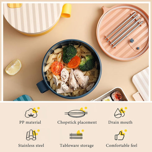 Microwave Ramen Bowl Cooker with Handles, Noodle Bowls with Lid and Chopsticks, Dishwasher Safe, Yellow & Green