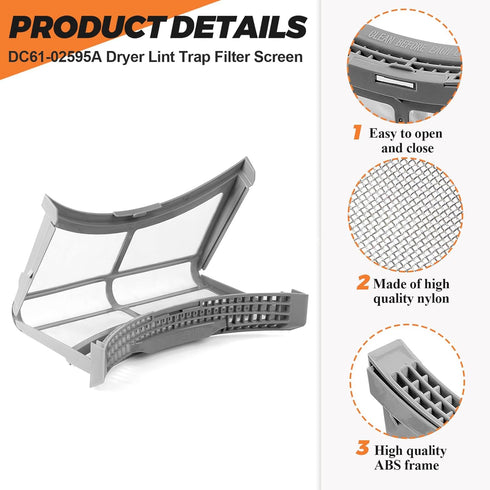 Upgraded DC61-02595A Dryer Lint Filter Case - Replacement for Samsung Dryer with Lint Vent Trap Cleaner Brush