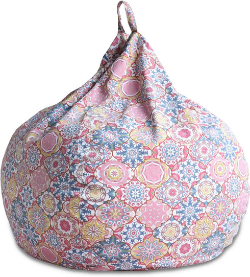 YuppieLife Kids Storage Bean Bag Cover, Toy Organizer with Carrying Handle, Machine Washable, 27" Pink Flowers