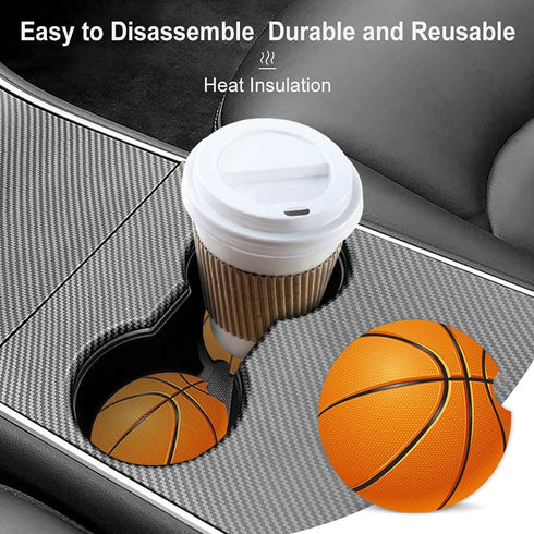 Basketball Car Coasters, 2 Pieces Absorbent Ceramic Cup Holders with Finger Notch for Women Men 2.56"