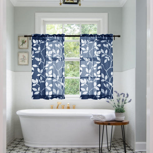 24 Inch Set 2 Pack XTMYI Kitchen Curtains Length of Sheer Cafe Curtains for Small Bathroom Window,Blue
