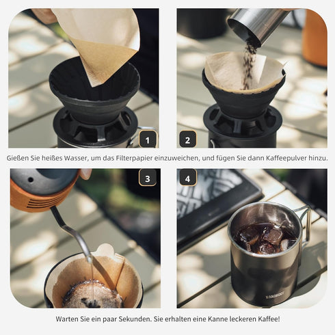 Collapsible Coffee Dripper - Silicone Reusable Pour Over Coffee Maker for Camping, 1-2 Cup (Black)