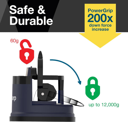 AnySharp Knife Sharpener, Hands-Free Safety, PowerGrip Suction, Compact for All Kitchen Knives, Navy Blue
