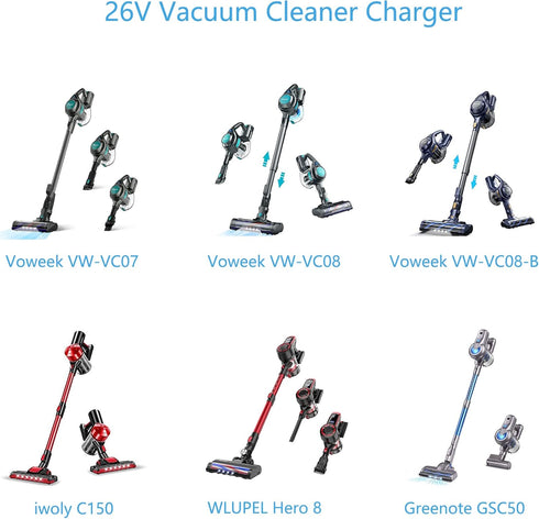 VHBW 26V Vacuum Cleaner Charger for Voweek VW-VC08 VW-VC07 iwoly C150 AC Power Cord Adapter for Greenote GSC50 GSC40,