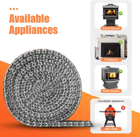 Self Adhesive Stove Window Glass Gasket Tape, 1" width 72" Length for Stove and Fireplace Window Glass