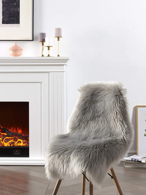 SERISSA Faux Sheepskin Fur Area Rug Grey, Small Fuzzy Rug for Bedroom Floor Sofa Living Room Decor 2x3 Feet