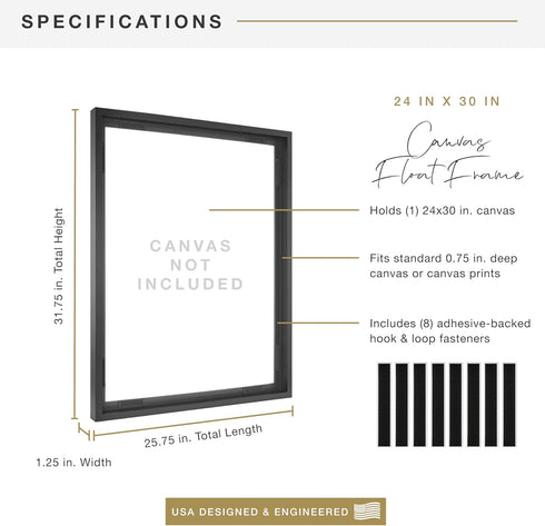 MCS Canvas Float Frames 24x30 - Black Frame for Finished Canvases, Vertical & Horizontal Wall Hanging