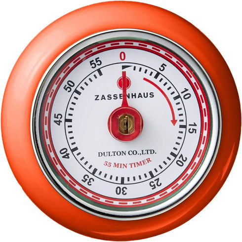 Zassenhaus Magnetic Retro Kitchen Timer, Classic Mechanical Cooking Timer, 2.75-Inch, Orange