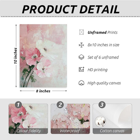 Lwoztra 8x10x6 Inch Pink Nursery Wall Art Floral Bow Canvas Prints Girls Room Wall Decor Pink Flower Pictures Coquette