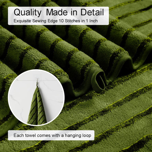 8 Set Sheet-2 Towels,2 Towels,4 Pcs Army Green Cabana Stripe Large Bath Towel Oversized Bath Bath Hand Washcloths Soft