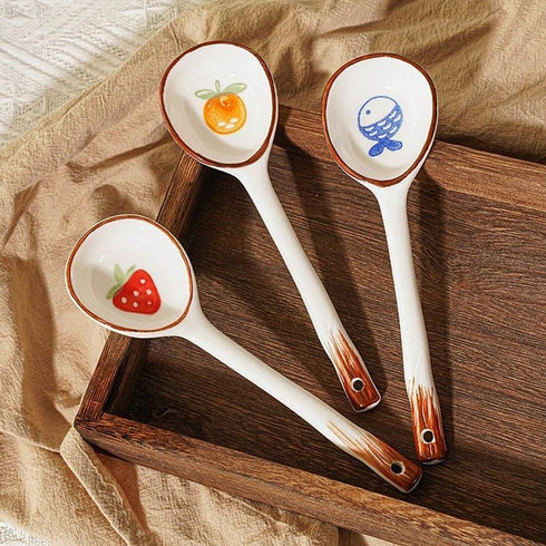 Set of 6 Ceramic Soup Spoons, Asian Spoons for Ramen, Pho, Wonton Dumplings