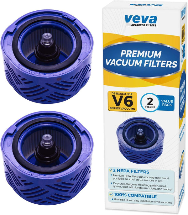 Veva 2-Pack Premium HEPA Filters for Dyson V6 Absolute Cordless Vacuum, Replacement Part # 966741-01, Captures Allergens