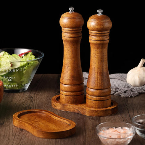 BINHAI Salt and Pepper Wood Mill Tray, Retro Colour Pepper Grinder Rest, Work Surface and Dining Table Protector