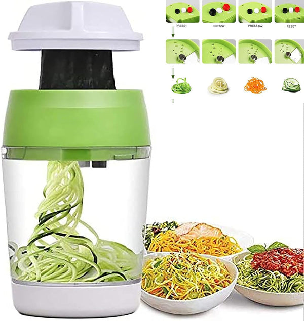 5 in 1 Handheld Spiralizer Vegetable Slicer, Green, Plastic, ABS, Stainless Steel