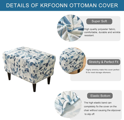 Bottom(04, KRFOONN Ottoman Slipcovers Stretch Rectangle Footrest Stool Covers Printed Ottoman Cover for Foot Stool