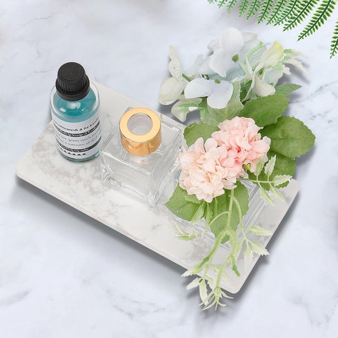 Bathroom Vanity Tray, White Marble Toilet Tank Tray, Luxurious Small Display Tray for Countertop Accessories (Black,