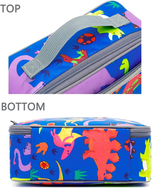 FlowFly Kids Insulated Lunch Box, Soft Bag Mini Cooler Thermal Meal Tote Kit for Girls, Boys, Dinosaur