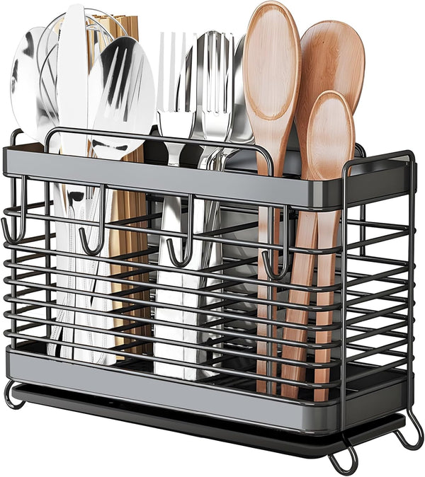 Utensil Holder, 3 Compartments Stainless Steel Utensil Drying Rack, Dish Drainer for Kitchen Counter, Silverware