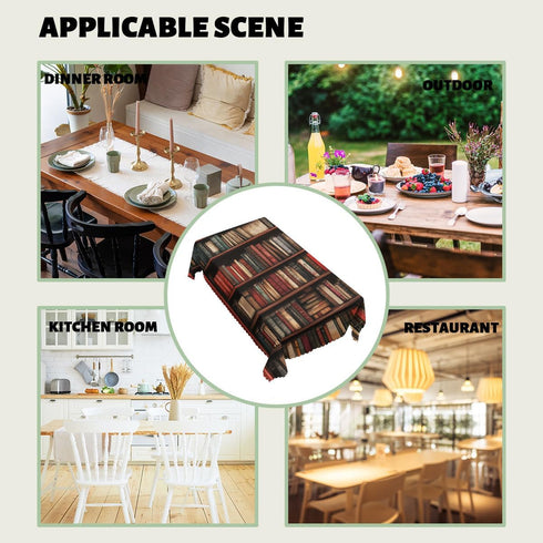 XYJFZL 52 70 Inch 4-6 Bookshelf Tablecloth Library Vintage Bookcase Book Shelf Rectangle Table Cloth Kitchen Table
