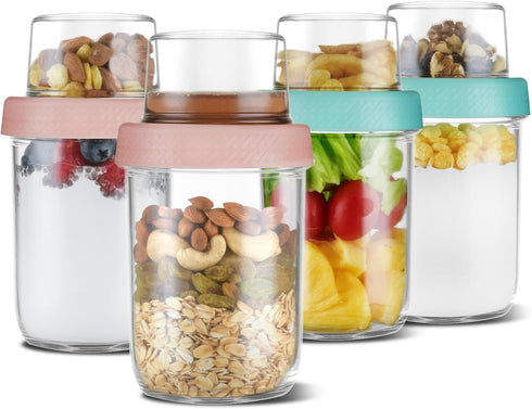 4oz 16 oz Glass Overnight Oats Containers with Lids 4Pack, Yogurt Parfait