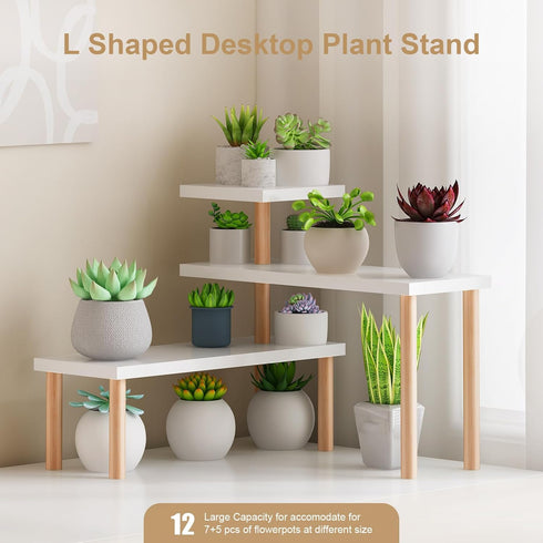 ,3 ,Countertop Small Plant Stand Shelf Tiers Wood Long Desktop Flower Pot Holder Racks for Window Sill,Table Organizer