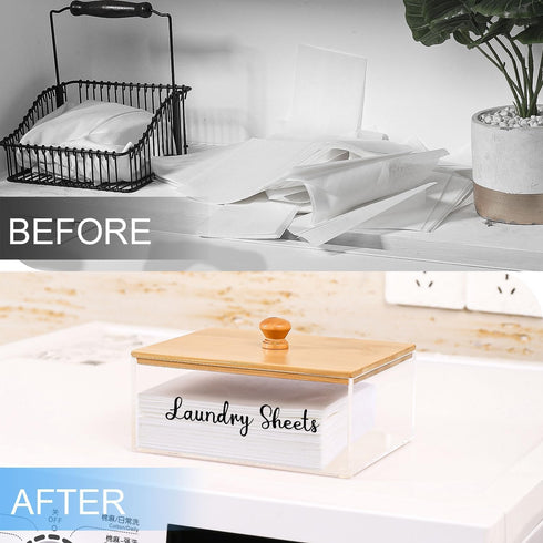Bamboo Laundry Detergent Sheets Organizer with Acrylic Storage Container