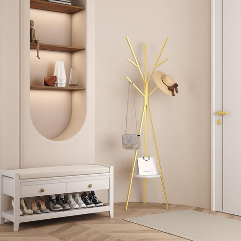 Coat Rack Hat Stand, Free Standing Display Hall Tree, Metal Hat Hanger with 9 Hooks for Clothes, Hats, and Scarves,