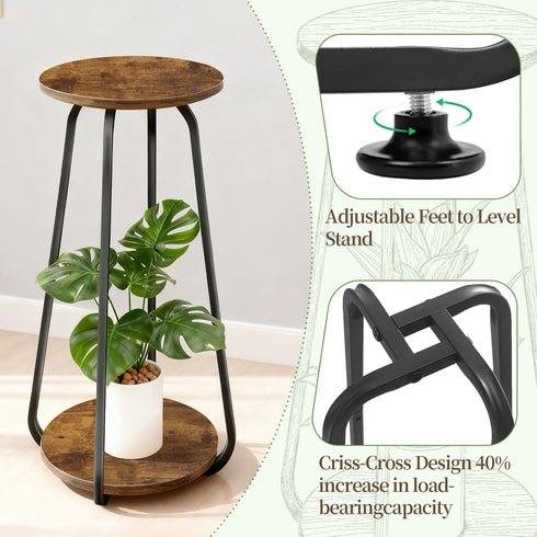 2 Plant Stand Indoor, Tier Plant Shelf Pedestal Stand Flower Stand, Metal Wood Plant Stands for Indoor Plants Living