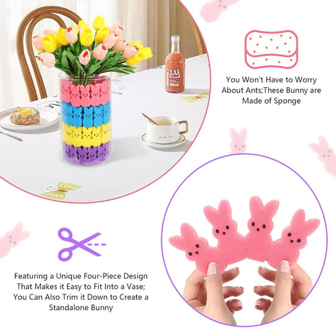 Lettry 64pcs Easter Decorations, Cute Sponge Bunnies Vase Filler, Spring Indoor Decor for Tiered Tray and Table