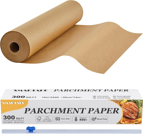 SMARTAKE Parchment Paper Roll for Baking, 15 in x 242 ft, Non-Stick Heavy Duty Extra Long Baking Paper