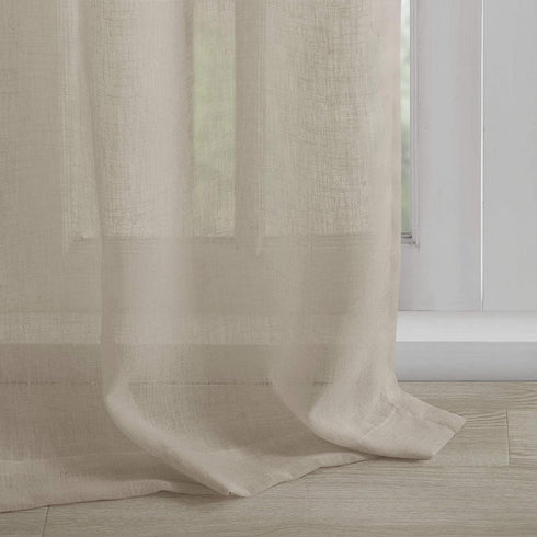 Madison Park Rosette Floral Embellished Cuff Tab Top Solid Sheer Curtain Panel Drape for Bedroom, 50"x84"