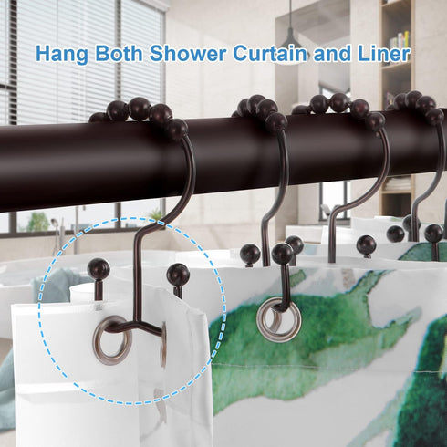 Shower Curtain Hooks Rings – TENOVEL Double Sided Rust Proof Hooks for Bathroom Shower Rods, Bronze, Set of 12