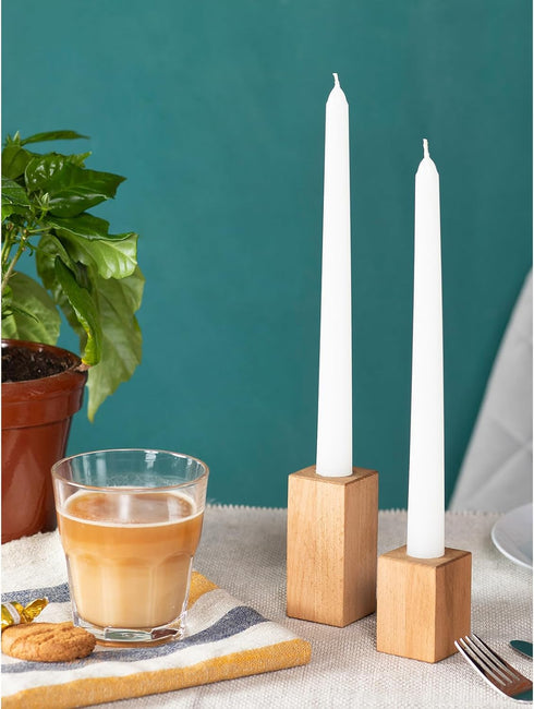 CANDWAX Set of 4 White Taper Candles 8 inch Dripless - Ideal Smokeless Unscented Dinner Candles - Long Burning Hand