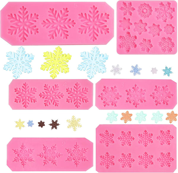 Rainmae 6 Pcs Christmas Snowflake Silicone Fondant Molds, 3D Winter Frozen Party Cupcake Topper Decorating Tools