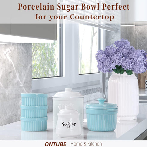 12oz ONTUBE Ceramic Sugar Bowl with Lid and Spoon (White)