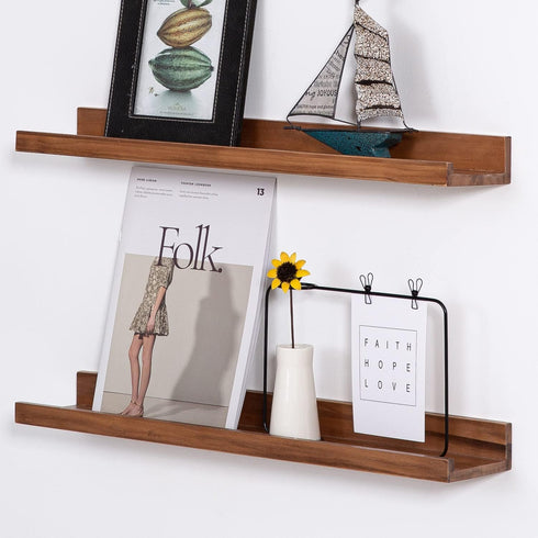 24 Inch 3 MBYD Floating Wall Shelves Wood Photo Picture Ledge Shelf, Light Walnut Nursery Kids Bookshelf Same Sizes