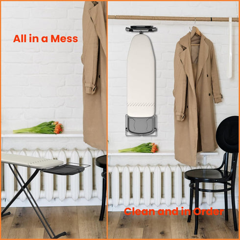 Wall Mount Ironing Board Hanger, Organizer Rack for Laundry Rooms, Space-Saving Storage with Screws (Black)