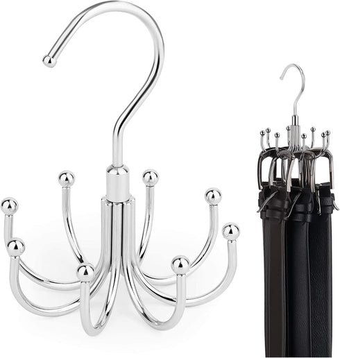 ZEDODIER Belt Hanger, Rotatable Rack with 24 Storage Capacity, Hanging Holder for Belt, Scarf, Silver