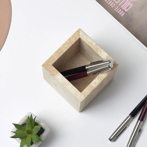 Countertop Real Natural Travertine Marble Toothbrush Holder & Pen Holder & Makeup Brush Holder & Utensil Holder
