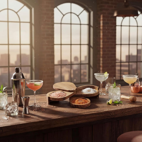 3 Rimmer Set Rimming Rimmer Mifoci Acacia Tier Margarita Salt Magnetic Station with Lid and Sponges Bar Glass Home Bar