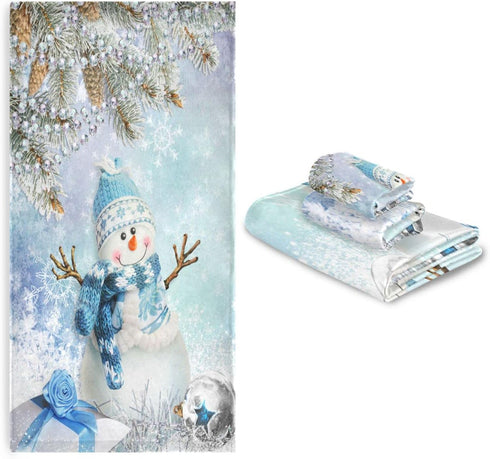 Sets, 3-Piece 1 1 1 Set 3 ALAZA Towel Bathroom Christmas Winter Snowman Towels Bath Towel Washcloth Hand Towel