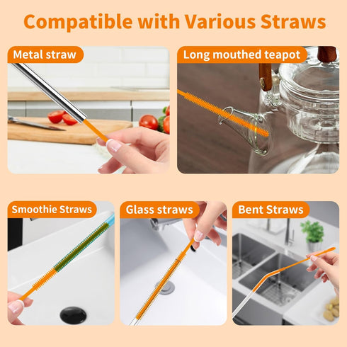 Cabipeove 2Pcs 9.84in 9mm&6mm Silicone Straw Cleaner Brush, Reusable Straw Cleaner with Bendable Steel Core, Extra Long