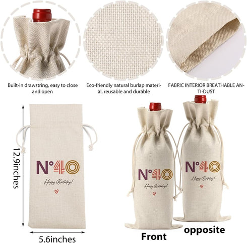 Happy 40th Birthday Party Decorations Woman Man, Cool 40th Birthday Gifts Women Men Wine Bag, Unique 40 Year Old Birthday Gifts for Women Men Wine Bags, N 40 Happy Birthday Wine Bag