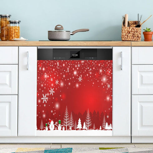 Christmas Tree Snowman Magnetic Sticker, Dishwasher Door Cover, Kitchen Cabinet Panels, Fridge Magnet Decor 23"W x 26"H