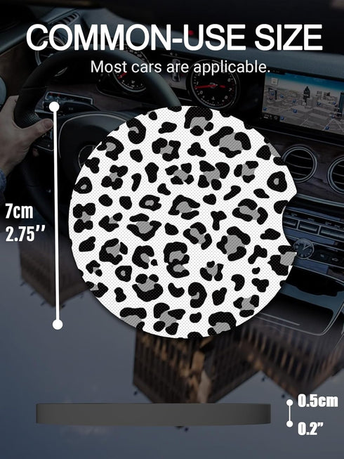 Cute Cup Holder Coasters for Car with Fingertip Grip, Auto Accessories for Women & Men, Pack of 2 (Snow Leopard)